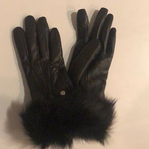 Ugg leather & fur black gloves NWT